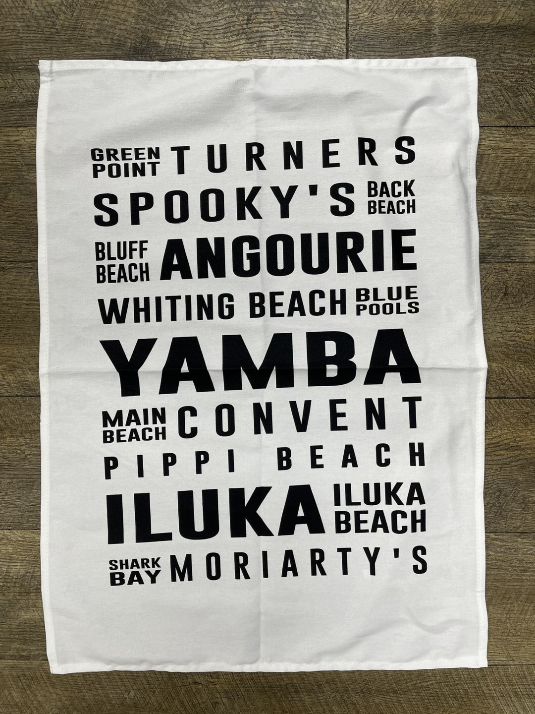 YAMBA SOUVENIR BEACH NAMES TEA TOWEL