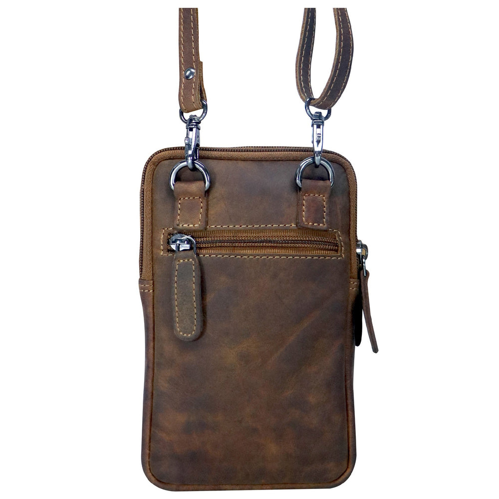GREEN WOOD LEATHER SMALL MOBILE PHONE CROSSBODY BAG CAMEL GW22028