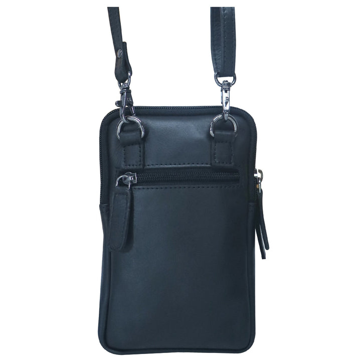 GREEN WOOD LEATHER SMALL MOBILE PHONE CROSSBODY BAG BLACK GW22028